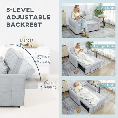 2 Seater Sofa Bed, 3-in-1 Sleeper Sofa with Adjustable Backrest