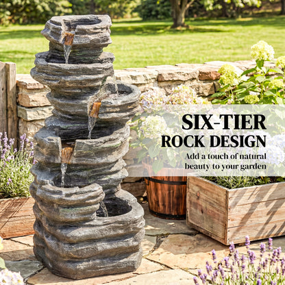 Outdoor Fountain, Resin Freestanding Garden Fountain, Grey