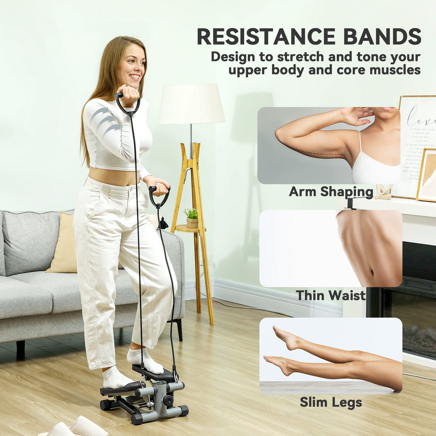 Mini Stepper, Compact Step Machine Exerciser with Resistance Bands