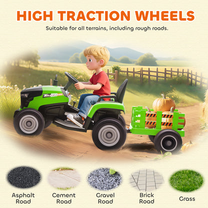 Ride on Tractor and Trailer, 12V Electric Ride on Tractor, Green