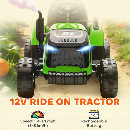 Ride on Tractor and Trailer, 12V Electric Ride on Tractor, Green