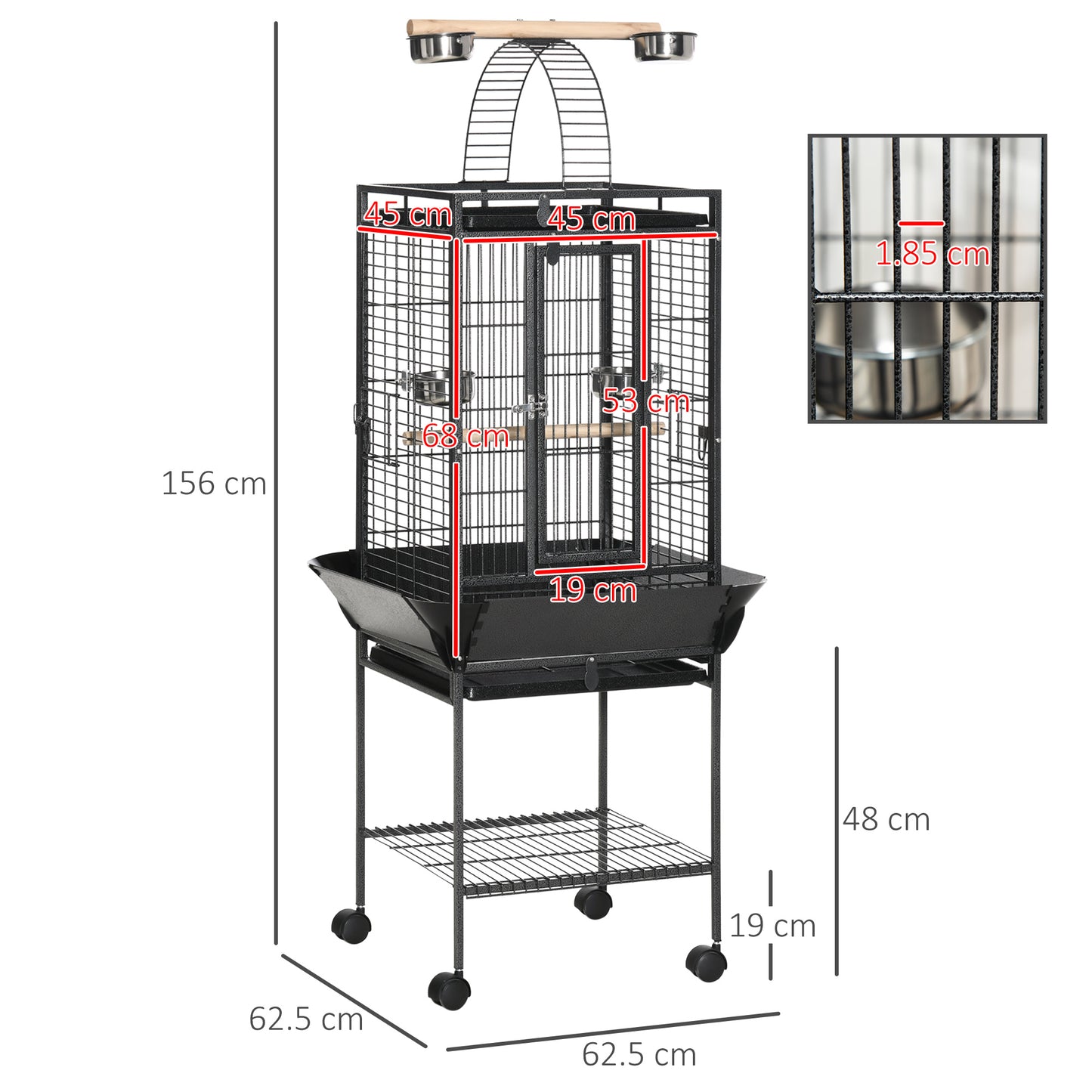 Steel Bird Cage,Large Budgie Cage for Cockatiels and Parakeets