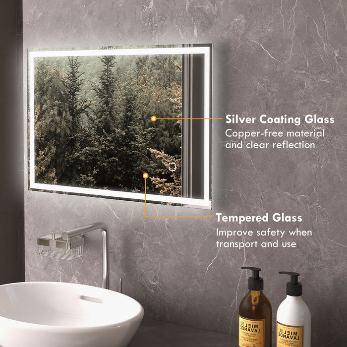 70 x 50cm LED Bathroom Mirror with Lights, Dimmable Makeup Mirror, Vanity Mirror with 3 Colour, Smart Touch, Anti-Fog