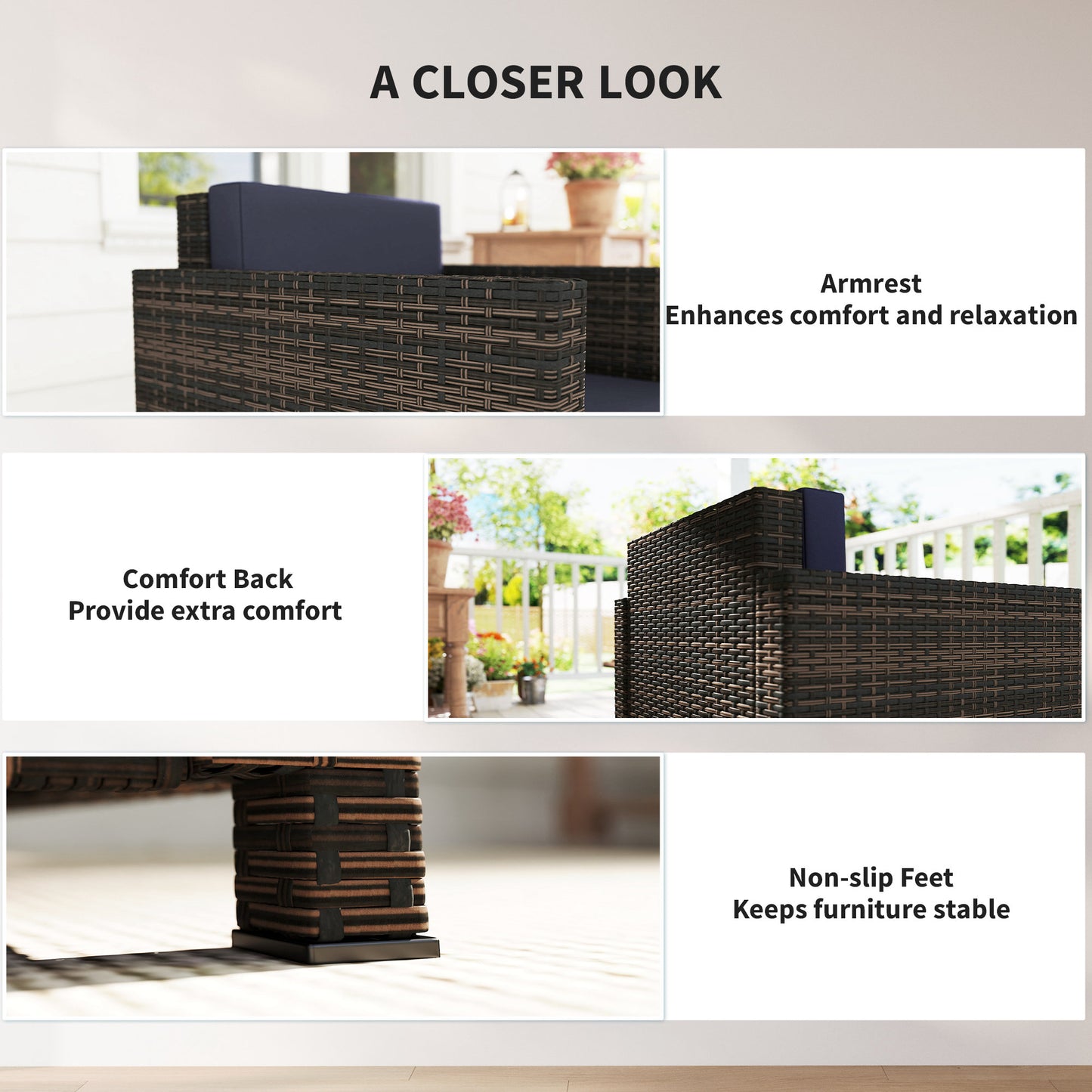 Rattan Garden Armchair, Cushioned Single Rattan Chair, Brown/Blue