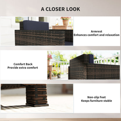 Rattan Garden Armchair, Cushioned Single Rattan Chair, Brown/Blue