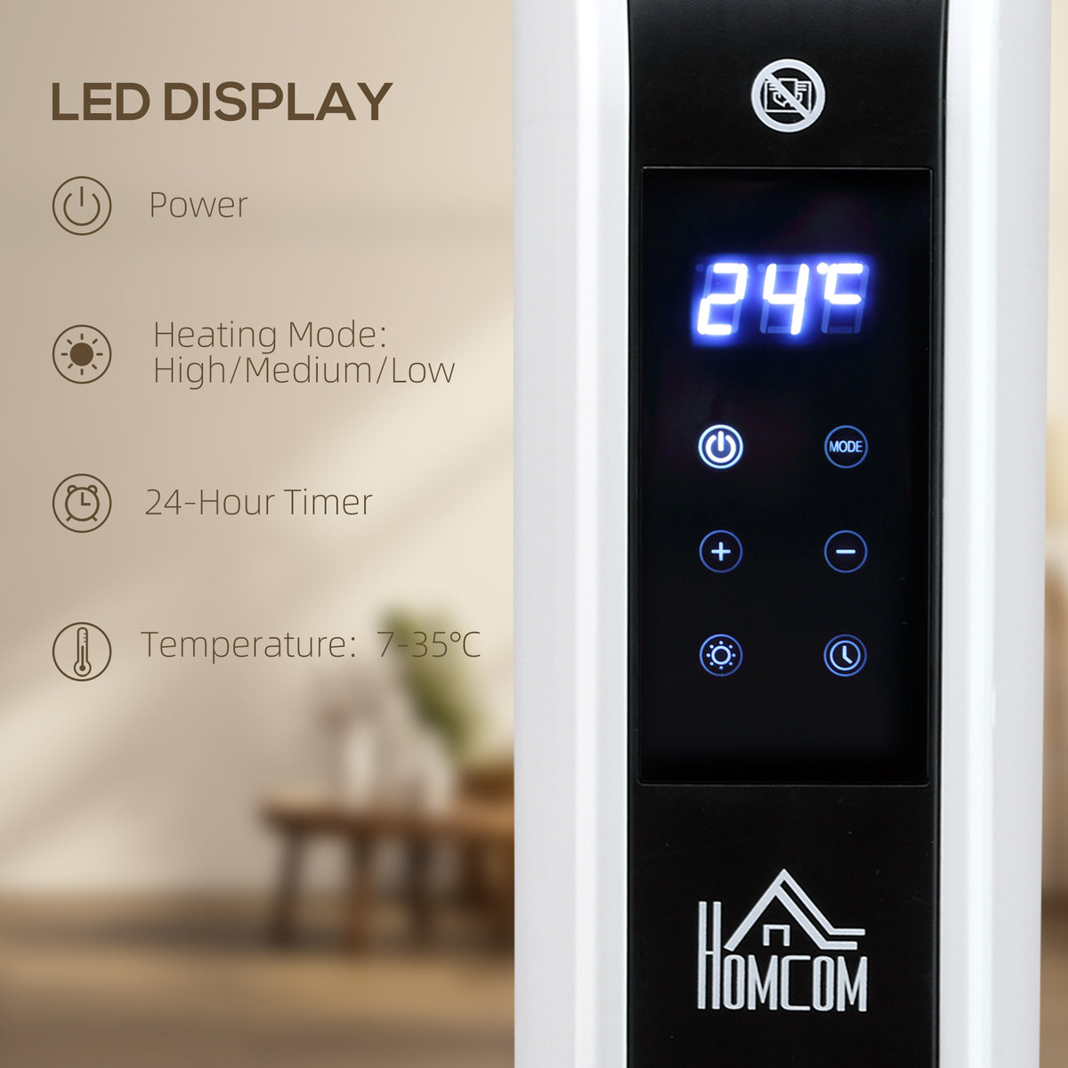 Portable Convector Heater with 24H Timer Adjustable Temperature White