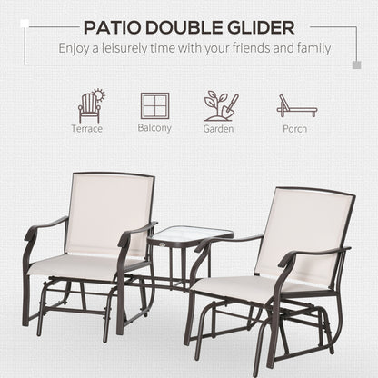 Garden Double Glider Rocking Chairs Gliding Love Seat with Middle Table Conversation Set Patio Backyard Relax Outdoor Furniture Beige