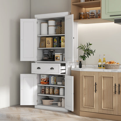 Freestanding Kitchen Storage Cabinet with Drawers and Shelves White