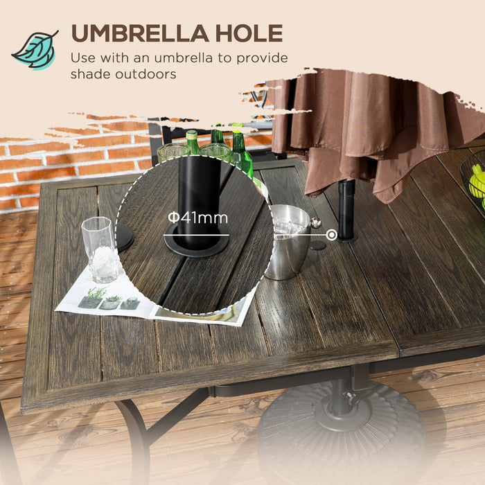 Six-Seater Steel Garden Table, with ⌀41mm Parasol Hole - Wood-Effect