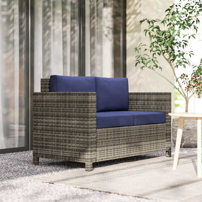 Rattan Wicker 2-seat  Loveseat Padded Garden Furniture Blue