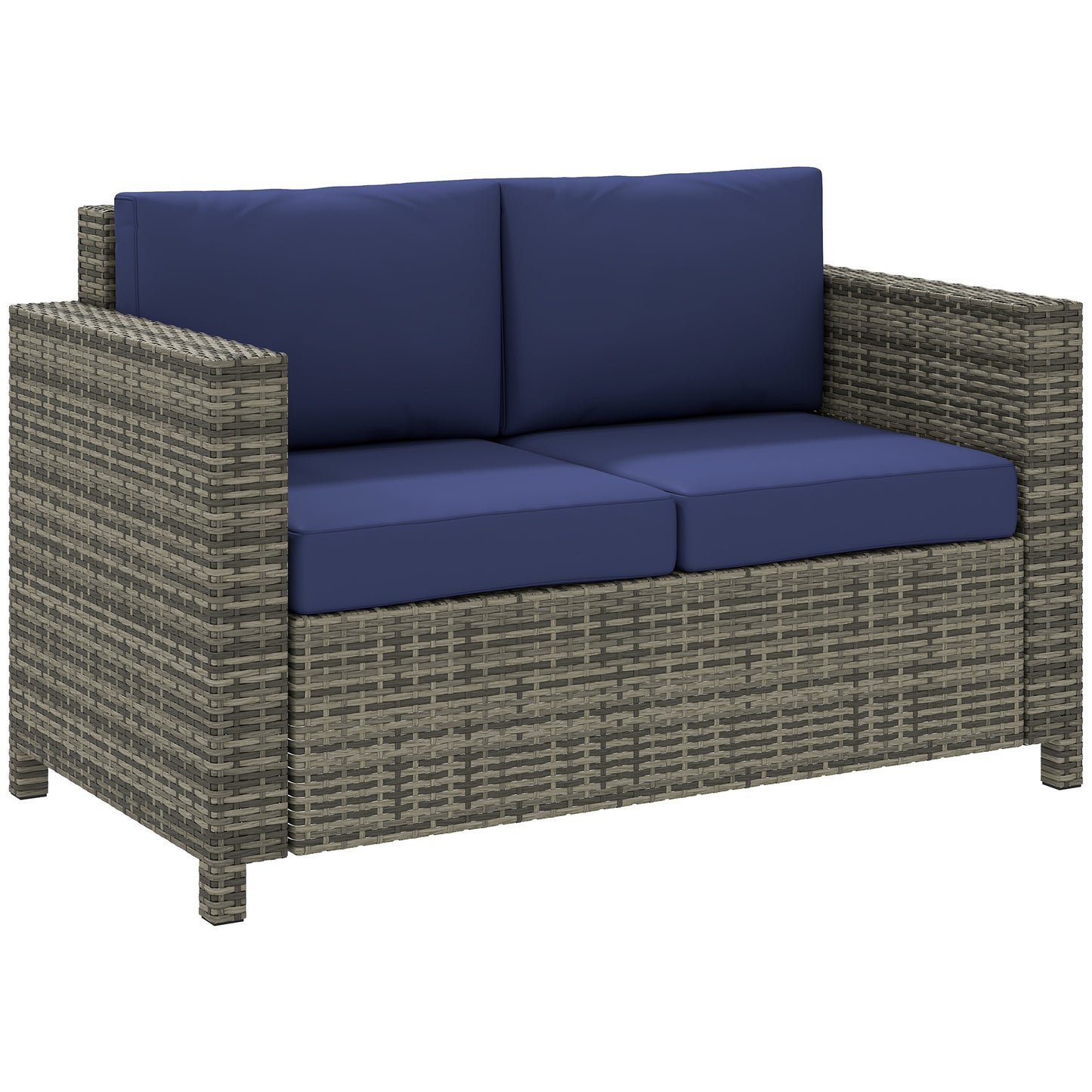 Rattan Wicker 2-seat  Loveseat Padded Garden Furniture Blue