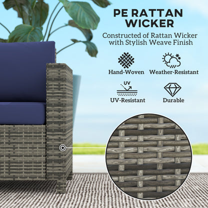 Rattan Wicker 2-seat  Loveseat Padded Garden Furniture Blue