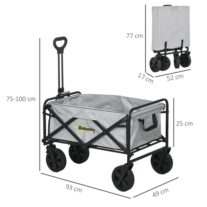 Folding Pull Along Cart Cargo Wagon Trolley with Telescopic Handle - Grey