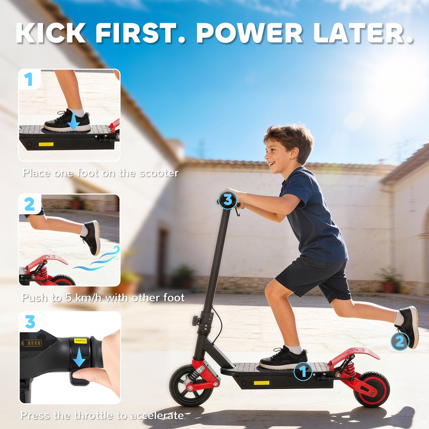 Electric Scooter for Kids with LCD Display, Up to 15 KM/H, Red
