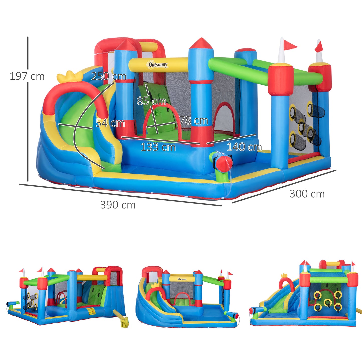 5 in 1 Kids Bounce Castle Large Castle Style Inflatable House Slide Trampoline Pool Water Gun Climbing Wall for Kids Age 3-8