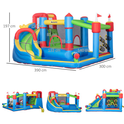 5 in 1 Kids Bounce Castle Large Castle Style Inflatable House Slide Trampoline Pool Water Gun Climbing Wall for Kids Age 3-8
