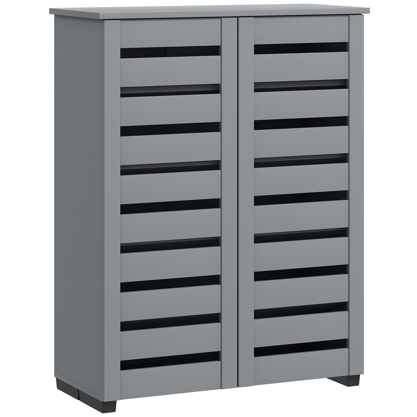 Shoe Storage Cabinet with Slatted Doors for 15 Pairs of Shoes Grey