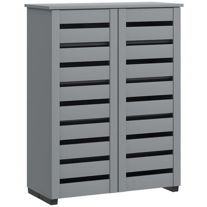 Shoe Storage Cabinet with Slatted Doors for 15 Pairs of Shoes Grey