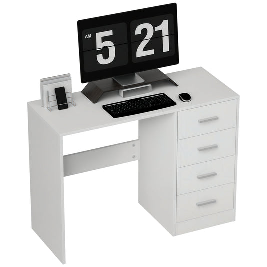 Computer Writing Desk with 4 Drawers, High Gloss Home Office Workstation