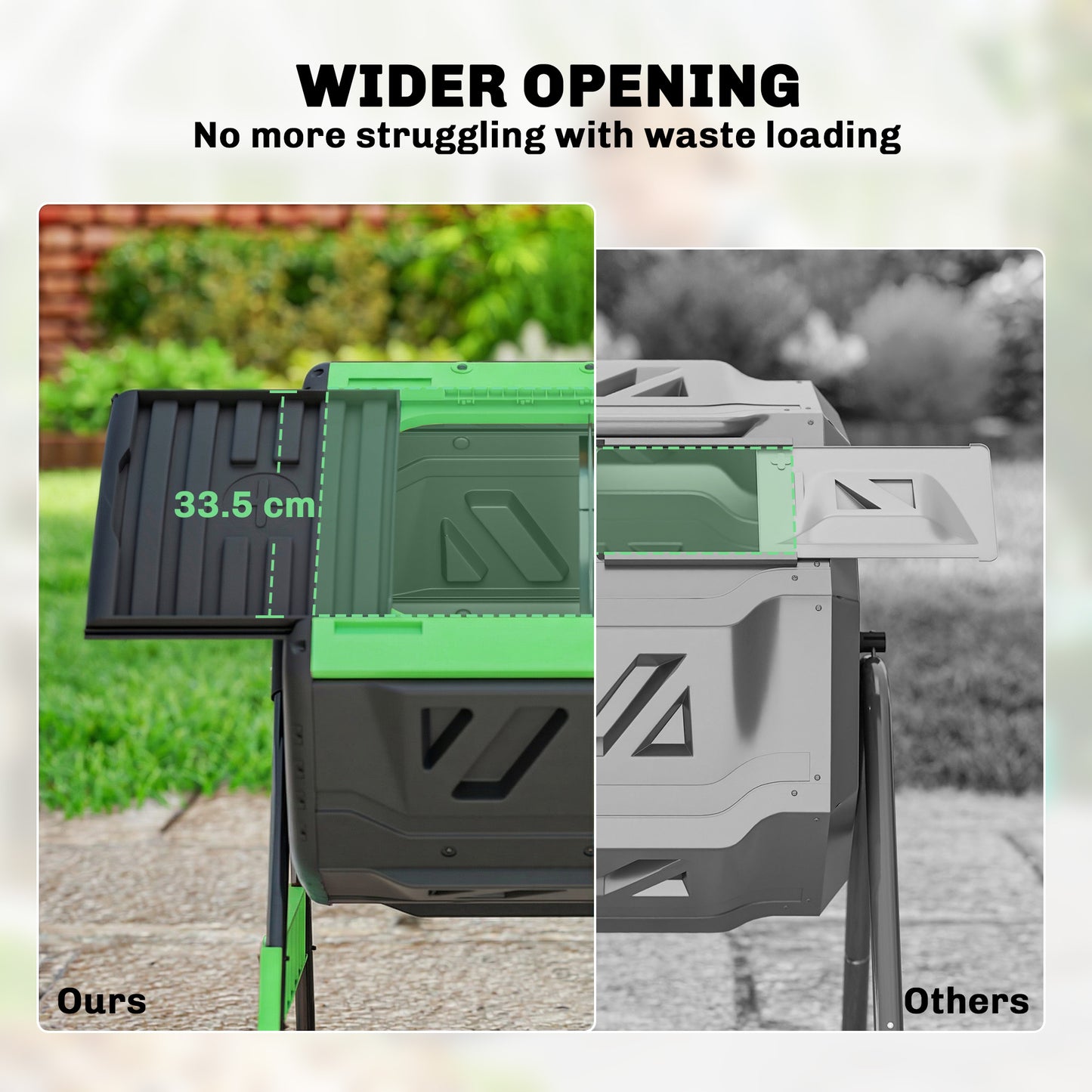 200L Compost Bin, Dual Chamber Rotating Tumbling Composter