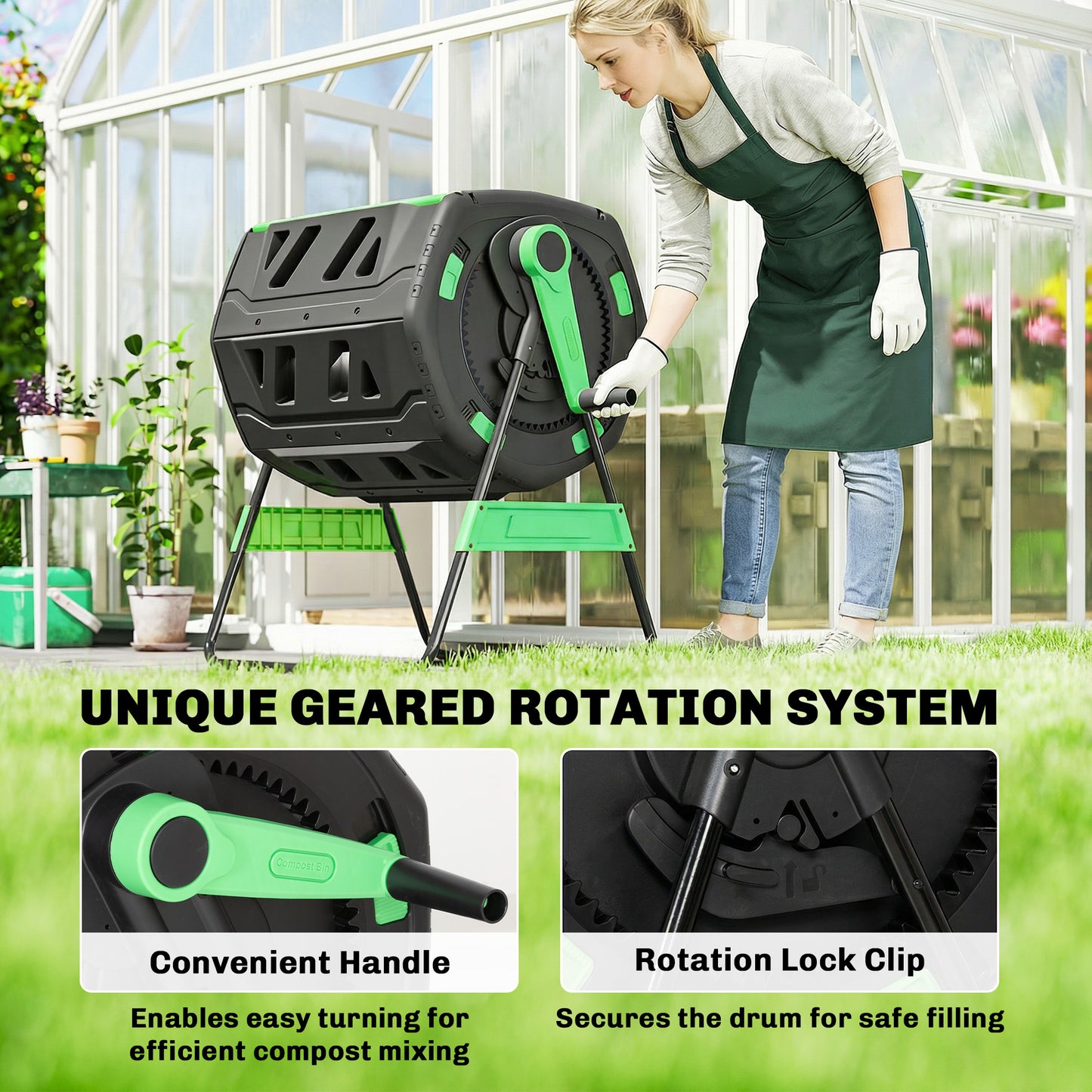 200L Compost Bin, Dual Chamber Rotating Tumbling Composter