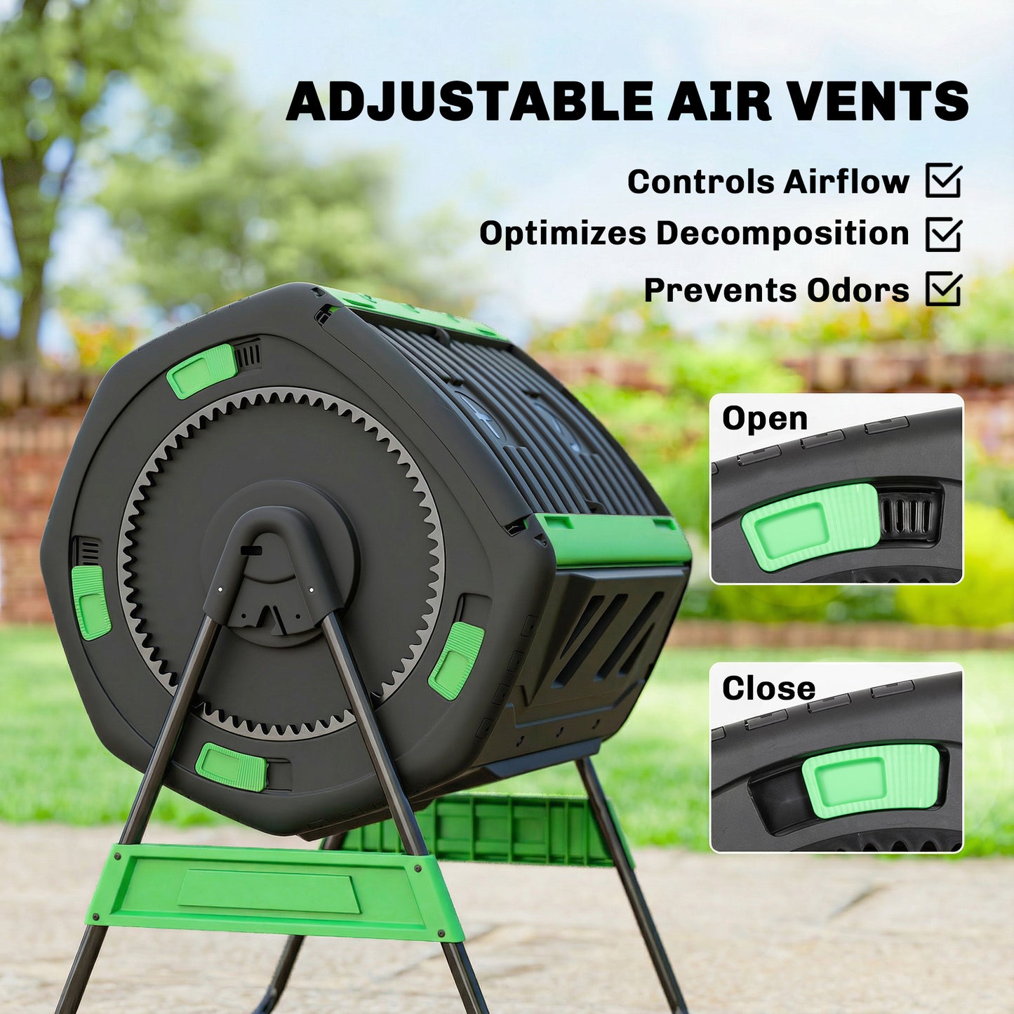 200L Compost Bin, Dual Chamber Rotating Tumbling Composter