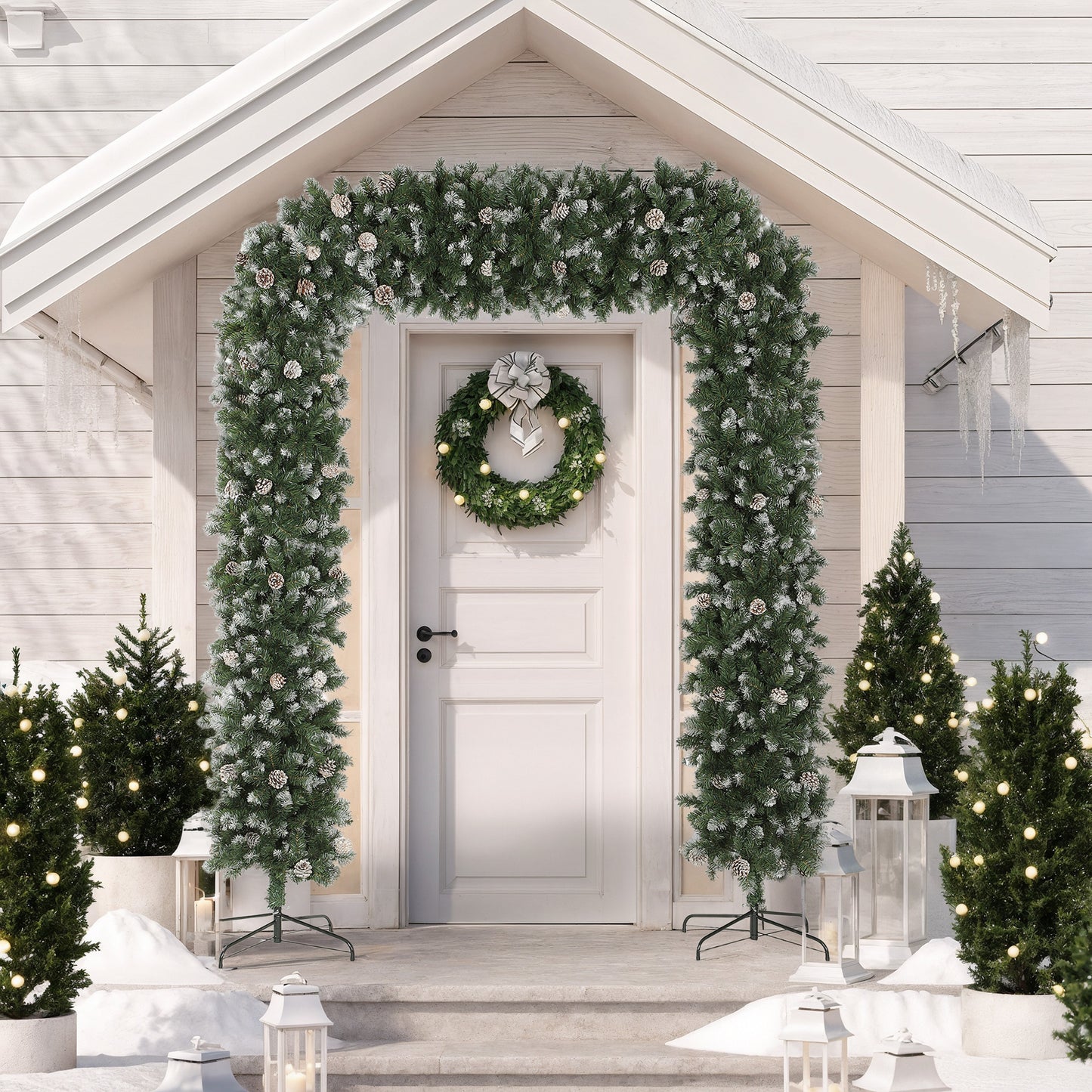 8.2 ft Snow Frosted Christmas Tree Arch, Doorway Decor with 1800 Tips