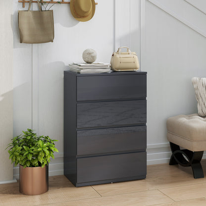 Bedroom Chest of Drawers, High Gloss 4 Drawers Dresser, Grey