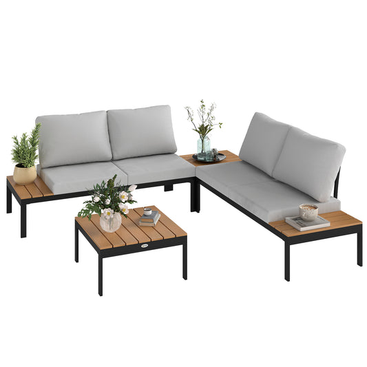 4 Seater Garden Corner Sofa Set with Removable Thick Cushions Teak