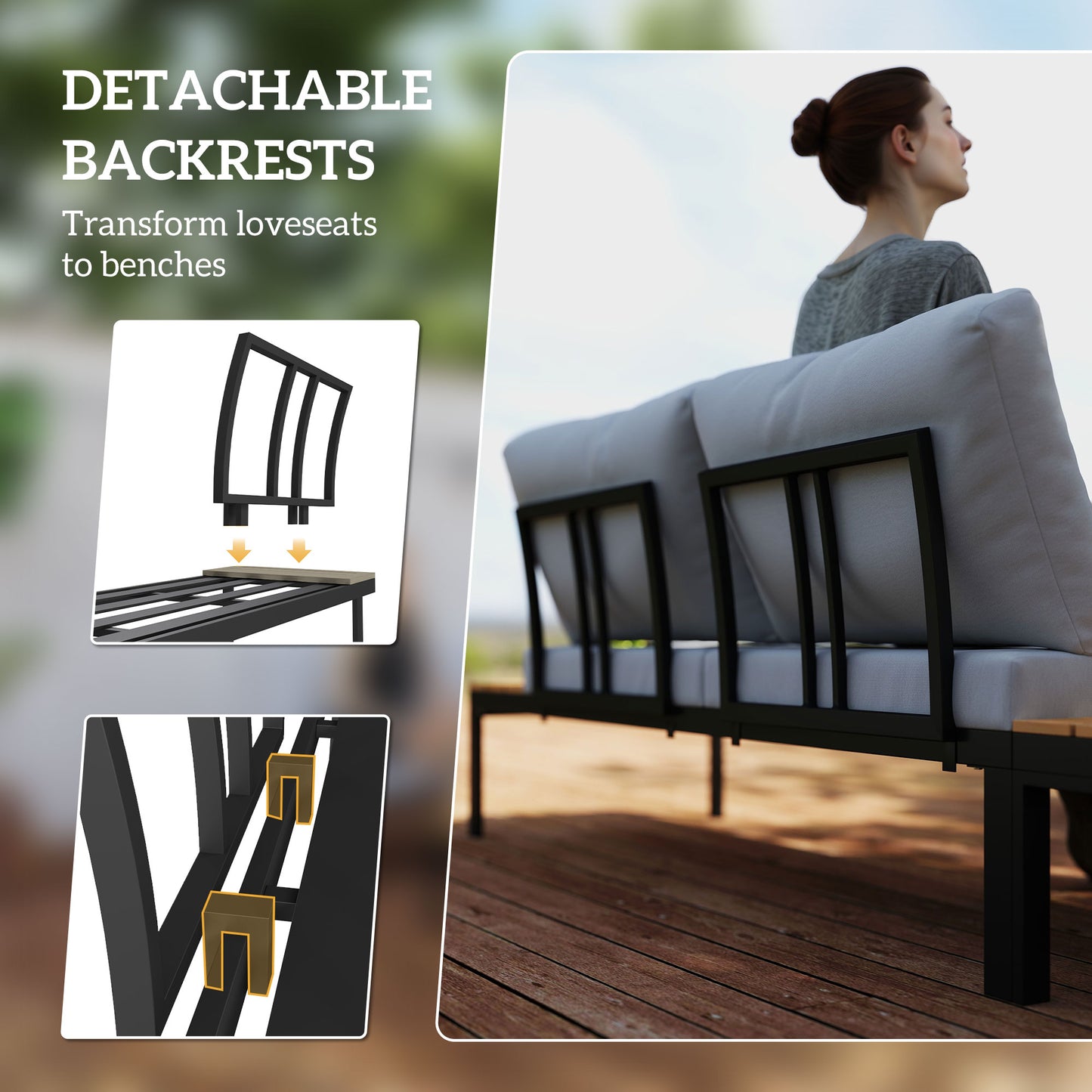 4 Seater Garden Corner Sofa Set with Removable Thick Cushions Teak