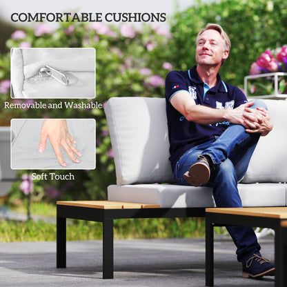 4 Seater Garden Corner Sofa Set with Removable Thick Cushions Teak