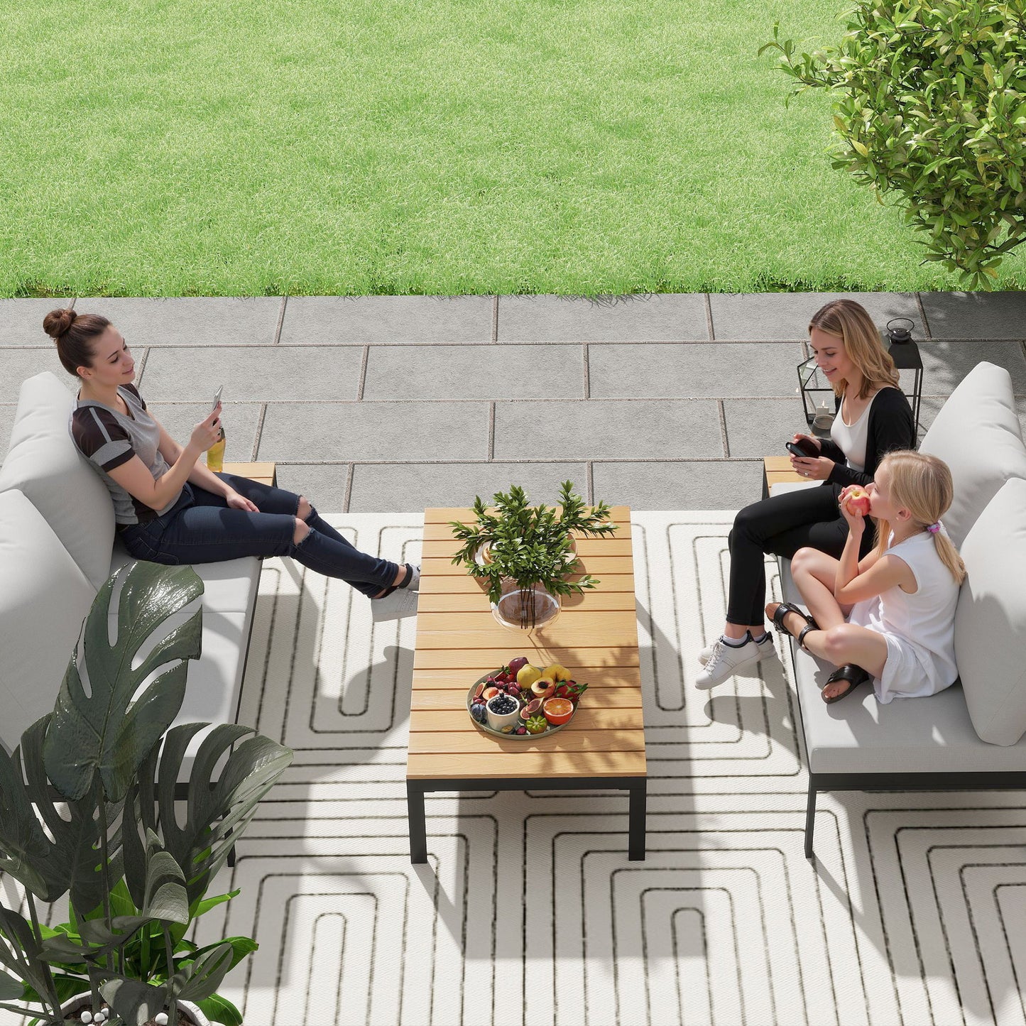4 Seater Garden Corner Sofa Set with Removable Thick Cushions Teak