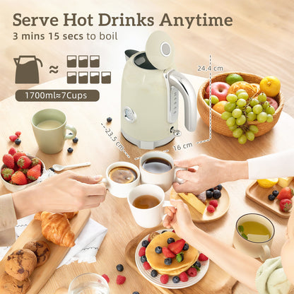 3000W 1.7L Kettle with Retro Thermometer, 4 Slice Toaster Set, Grey