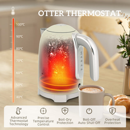 3000W 1.7L Kettle with Retro Thermometer, 4 Slice Toaster Set, Grey