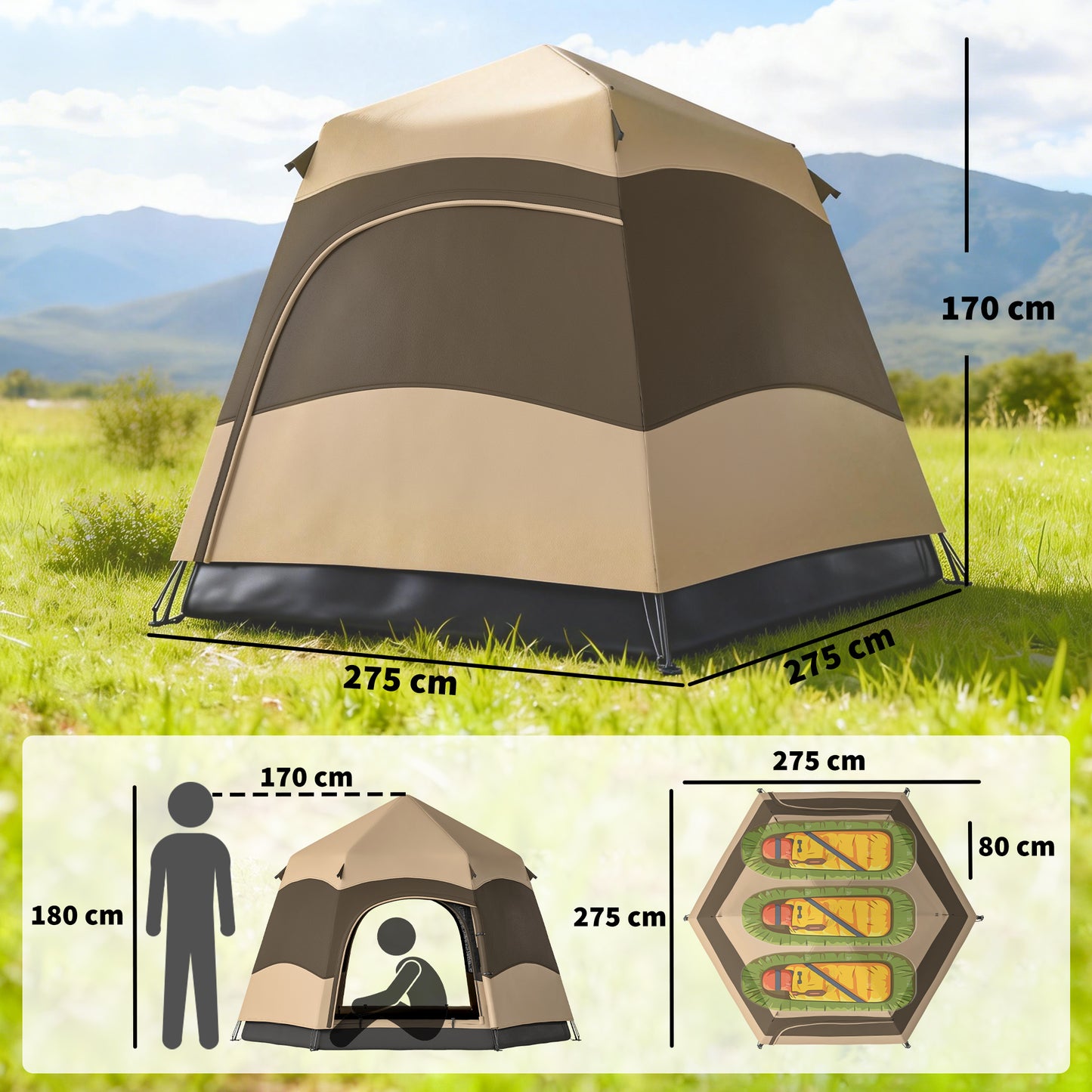 Double Layer Pop Up Tent with Rainfly, Portable Camping Shelter