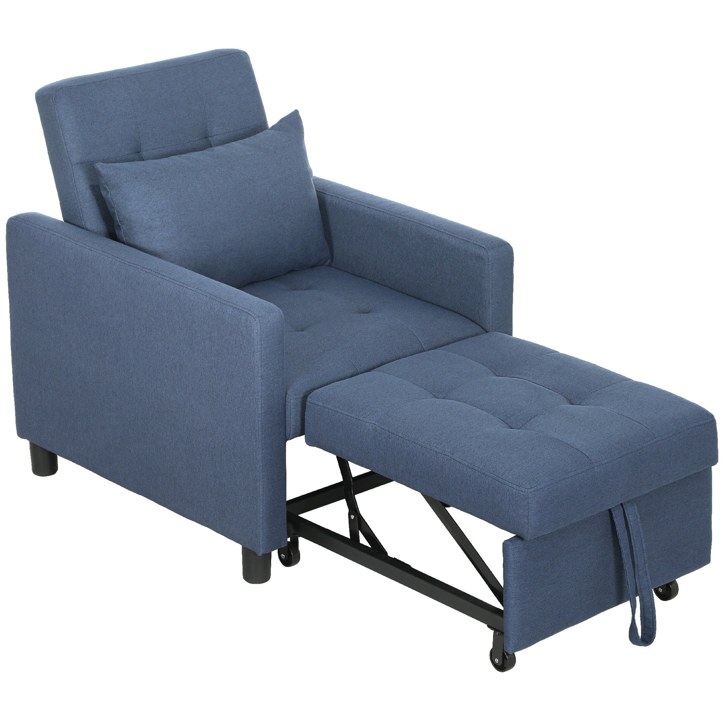 Convertible Single Chair Bed with Upholstered Fabric, Blue