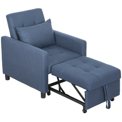 Convertible Single Chair Bed with Upholstered Fabric, Blue