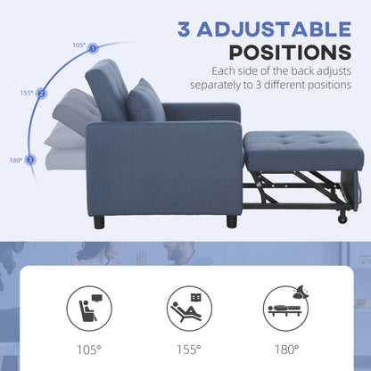 Convertible Single Chair Bed with Upholstered Fabric, Blue