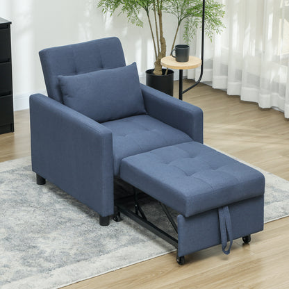 Convertible Single Chair Bed with Upholstered Fabric, Blue