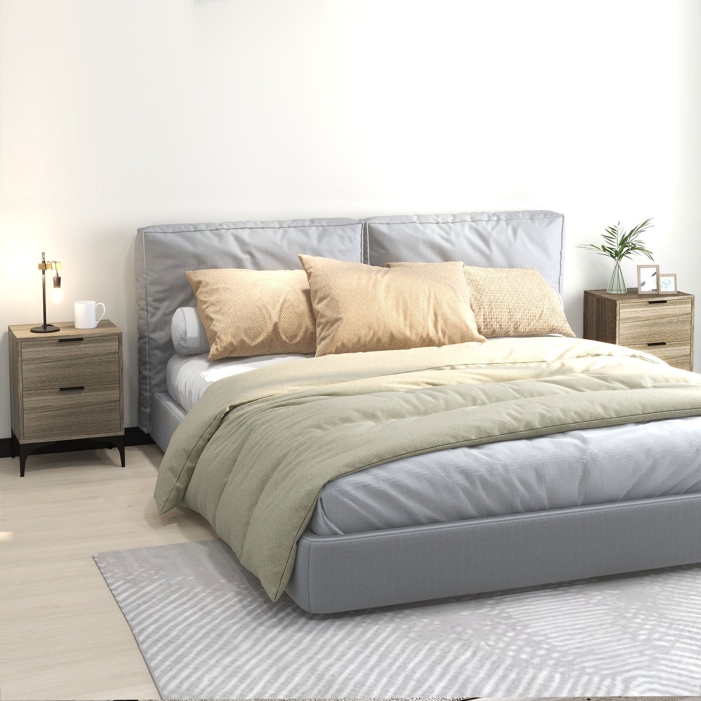 Bedside Tables Set of 2 with 2 Drawers for Bedroom, Living Room