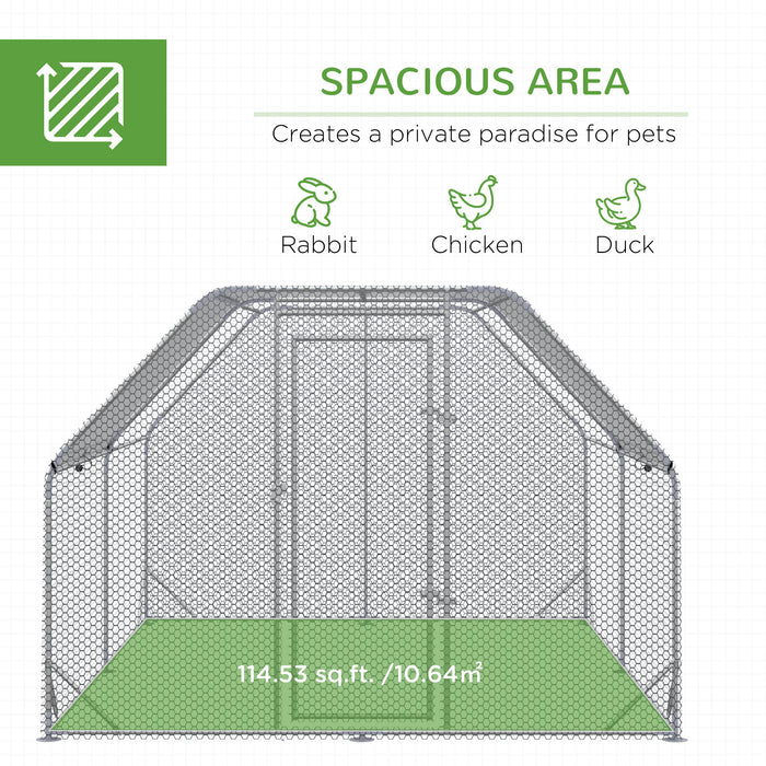 Chicken Run with Roof, Walk In Chicken Coop Run Cage for 10-12 Chickens, Hen House Duck Pen Outdoor, 380x280x195 cm