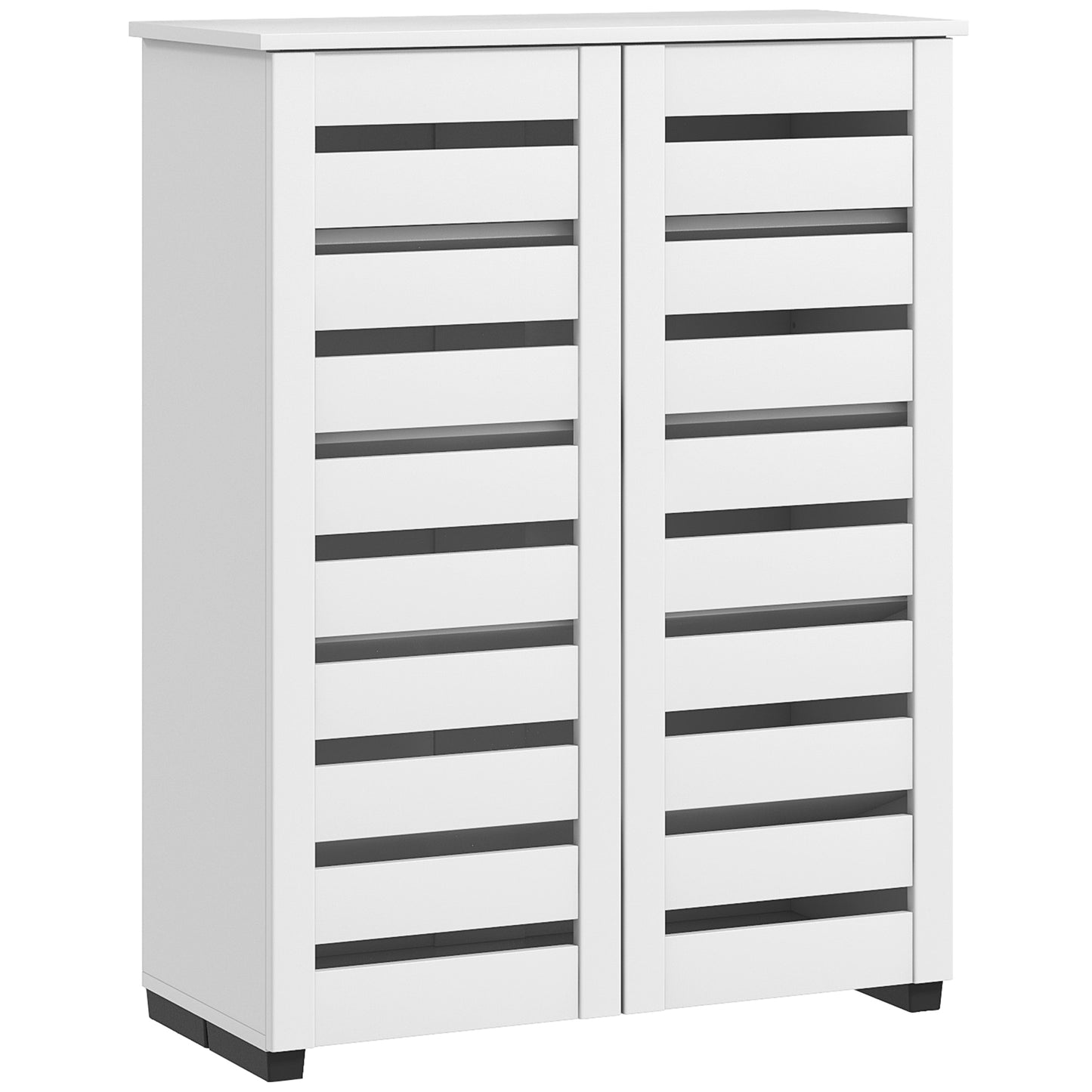 Shoe Storage Cabinet with Slatted Doors for 15 Pairs of Shoes White