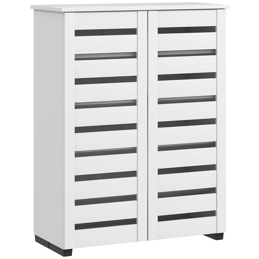 Shoe Storage Cabinet with Slatted Doors for 15 Pairs of Shoes White