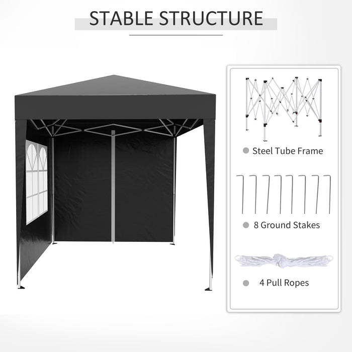 2x2m Garden Pop Up Gazebo Shelter Canopy w/ Removable Walls and Carrying Bag for Party and Camping, Black