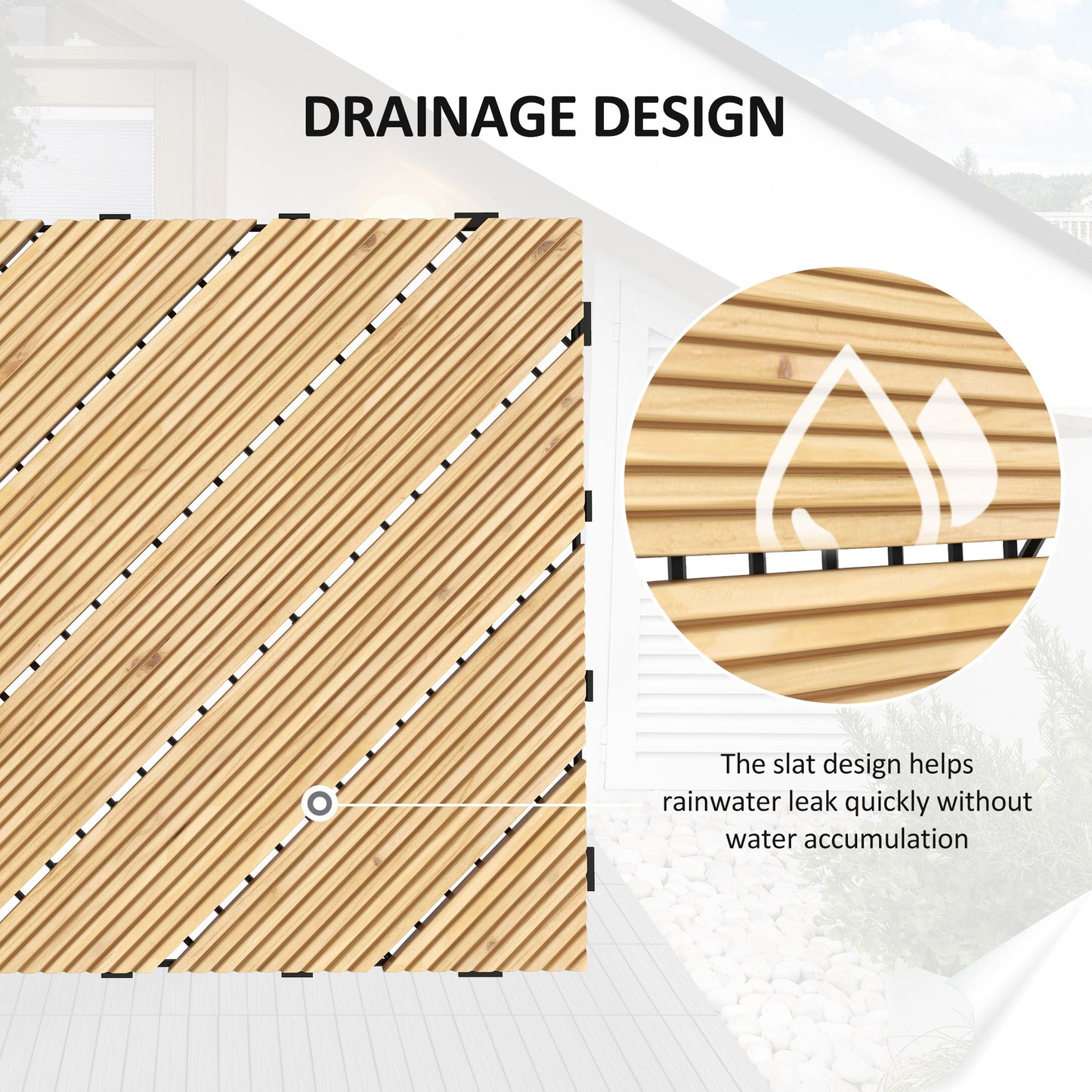 9 Pcs Garden Decking Tiles Wooden Outdoor Flooring Tiles for Patio, Balcony, Terrace, Hot Tub, Yellow