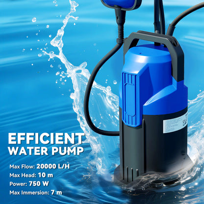 750W Water Pump with Float Switch, 20000L/H Electric Sump Pump