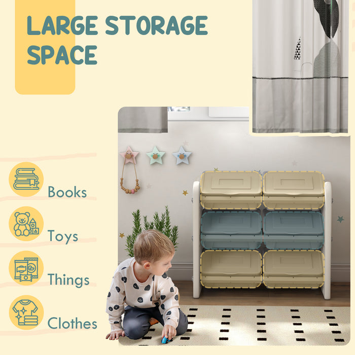 Kids Toy Storage Units with 6 Storage Boxes, 76 x 37 x 60cm, Grey