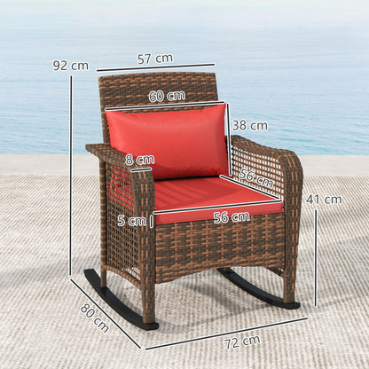Rattan Garden Rocking Chair w/ Seat and Back Cushions, Red