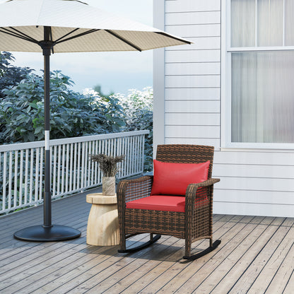 Rattan Garden Rocking Chair w/ Seat and Back Cushions, Red