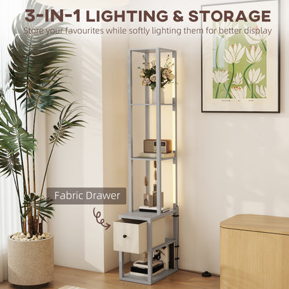 Floor Lamp with Shelves, LED Standing Lamp with Fabric Drawer, Grey
